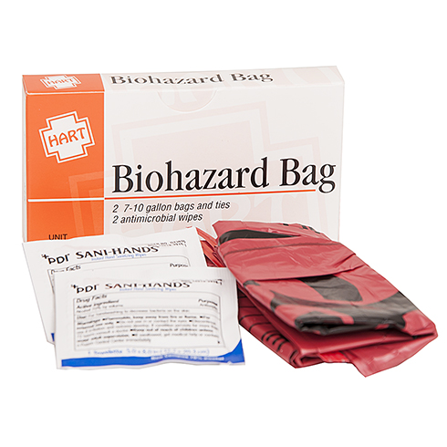 Biohazard Bag, HART, with handwipes, 2/unit