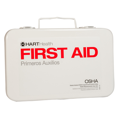 10 Unit First Aid Box, HART labeled, metal, empty