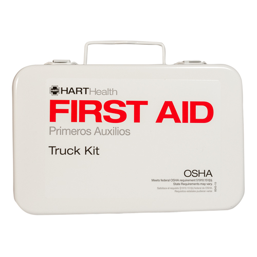 10 Unit Truck First Aid Box, metal, HART labeled, empty