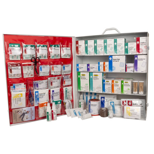 First Aid Station, HART, ANSI 2021 Class B, Extra Wide Cabinet, 4 shelf, stocked
