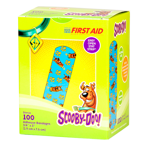 Scooby Doo! Adhesive Bandages, White Cross, plastic strip, 100 per box