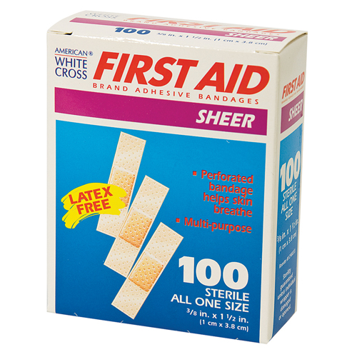 First Aid Sheer, White Cross, adhesive bandage, strip, 100 per box
