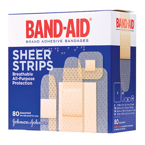 Band-Aid Sheer Strips, assorted adhesive bandages, J&J, 80 per box
