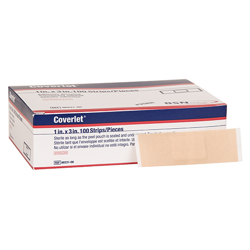 Coverlet Adhesive Bandages, light woven cloth, strip, 100 per box