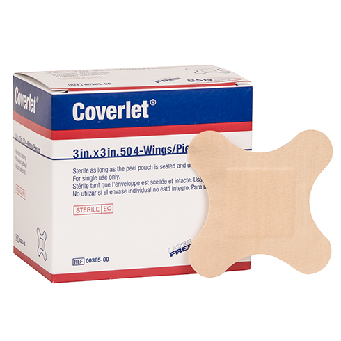 Coverlet Adhesive Bandages, light woven cloth, 4-wing, 50 per box