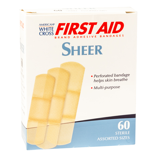 First Aid Sheer, White Cross, adhesive bandages, assorted, 60 per box