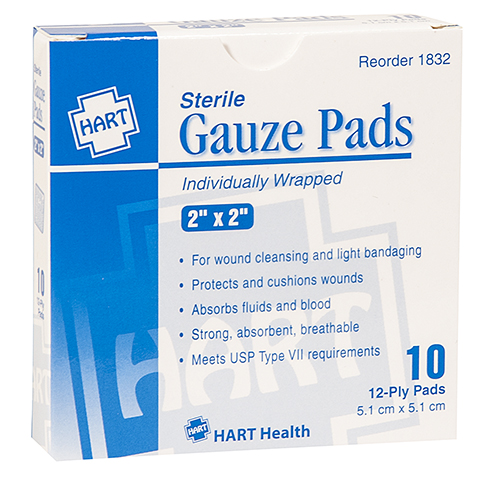 Gauze Pads, HART, sterile, 2' x 2', 10 per box