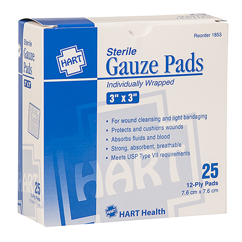 Gauze Pads, HART, sterile, 3' x 3', 25 per box