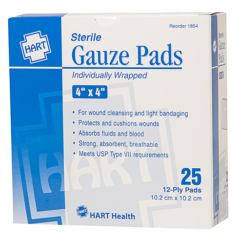 Gauze Pads, HART, sterile, 4' x 4', 25 per box