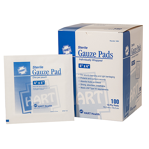 Gauze Pads, HART, sterile, 4" x 4", 100 per box