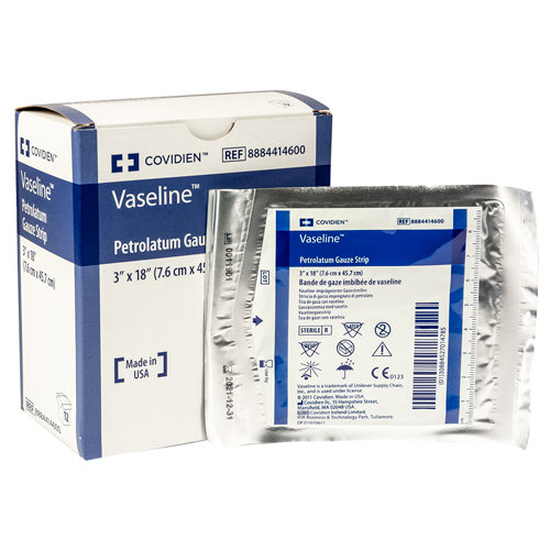 Vaseline Petrolatum Gauze, sterile, 3' x 18', 12 per box