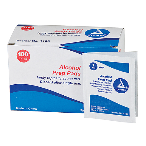 Alcohol Prep, Dynarex, large pad, 100 per box