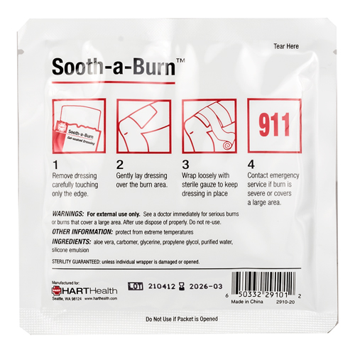 Sooth-a-Burn Dressing, pain reducing, gel soaked, sterile, 4 x 4