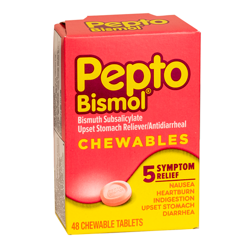 Pepto Bismol, anti-diarrheal, chewable tablets, 48 per box