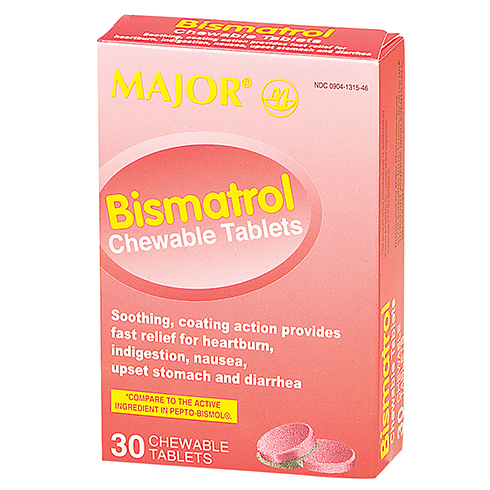 Pink Bismuth anti-diarrheal, chewable tablets, 30 per box
