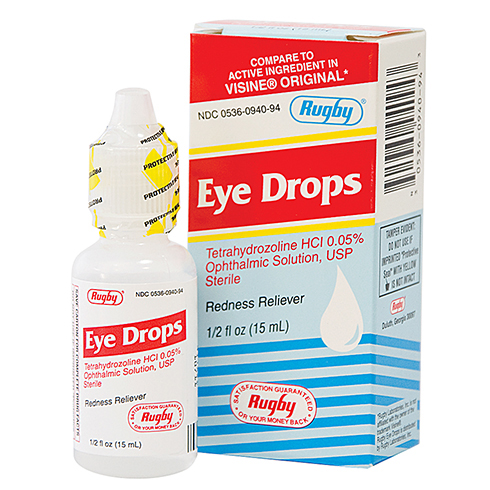 Eye Drops, Rugby, Tetrahydrozoline, sterile, 1/2 oz bottle