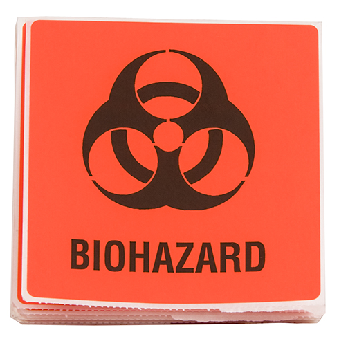 Biohazard Label, 4' x 4', 24 per zip bag