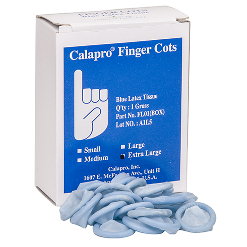 #7738: Finger Cots, Latex, Blue, Extra Large, 144/box