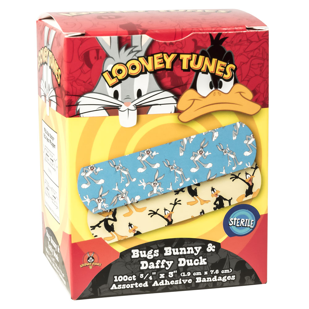 Looney Tunes Adhesive Bandages, White Cross, plastic strip, 100 per box
